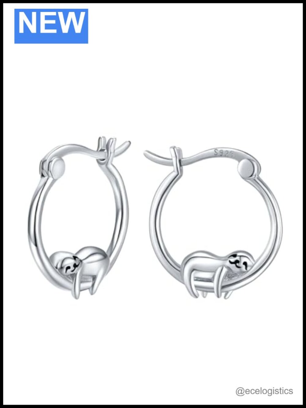 Sterling Silver Sloth Huggie Hoop Earrings 18k White Gold Plated Hypoallergenic